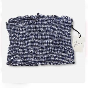 Japna Blue Gingham Smocked Tube Top Size S NWT